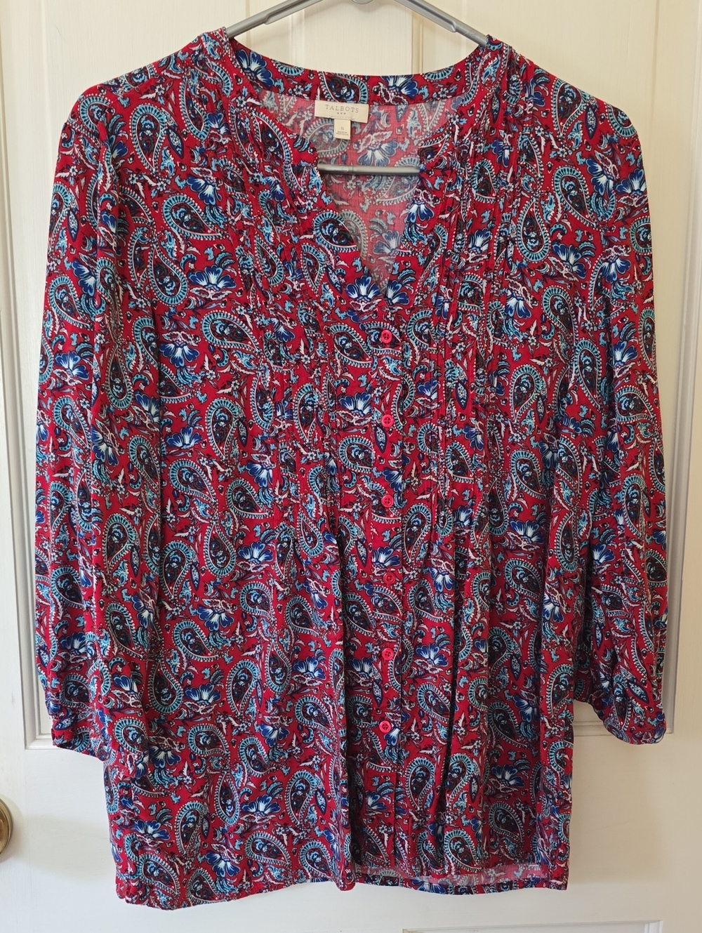 Talbots Red and Blue Paisley Button-Front Tunic Size S